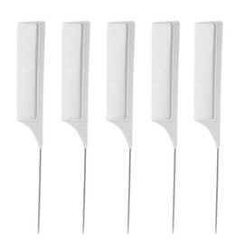 Simply Hair 5 Pc Tail Comb. Hairdressing Comb Fine Tooth Comb Metal End Rat Tail Hair Comb. Parting Comb Hair Comb For Use As Styling Comb Highlighting Comb Pin Tail. 5 Per Set. (White)