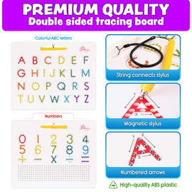 Magnetic Alphabet Tracing Board - double sided letters & numbers Magnetic Tracing Board, ABC magnets learn to write with magnetic pen, STEM toy letters learning, handwriting games, writing montessori