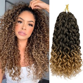EERYA 7 Paquetes De Cabello De Ganchillo Gogo Curl De 14", Cabello De Ganchillo Corto Y Rizado Para Mujeres, Extensiones De Cabello Sintético Trenzado Con Ondas Al Agua Y Rizos Playeros (14") T1B/27