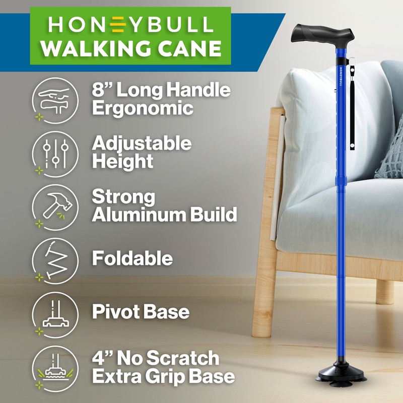 Walking Cane for Men & Women (Blue) Foldable, Adjustable, Heavy