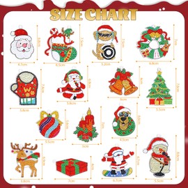 AVIFU 15PCS Christmas Diamond Panting Kits Xmas Ornament DIY Keychain Crafts Crystal Gemstone Pasting Art Pendant Accessory