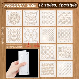 BENECREAT 12Pcs Plastic Sashiko Stencil, 5x5inch Dense Grid Pattern Embroidery Tool Drawing Line Template for Hand Quilting and Embroidery, 0.3mm Thick