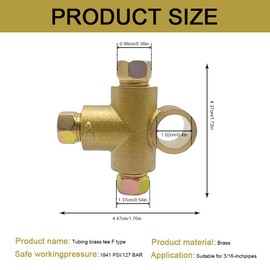 HQRNYP 3 Way T-Shape Brake Tee Union, Automotive Replacement Brake Fittings, Brass Car Tee Elbow Connector, Car Accessories T-Shape Fittings with 3 Male Nuts Short Union M10 Fit for 3/16in Pipe 10mm