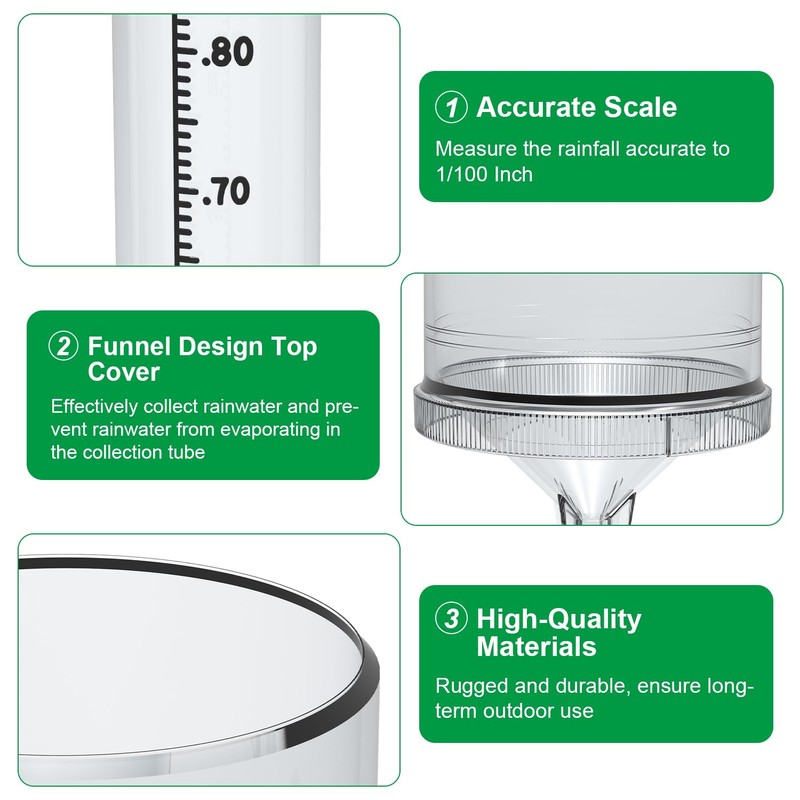 Rain Gauge Outdoor Rain Gauge Accurate to 0.01 Inches with
