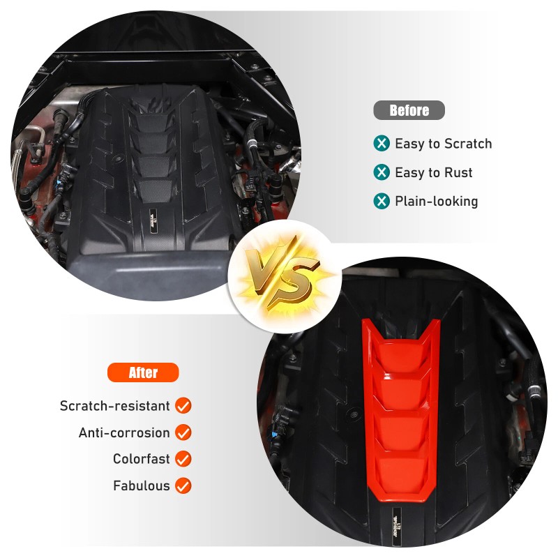 necar2020 Red Car Engine Bay U-Shaped Cover ABS Accessories Kit
