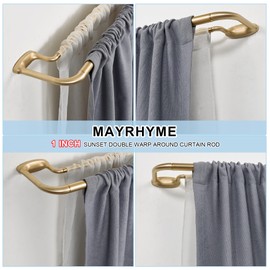 Mayrhyme Double Curtain Rods, Wrap Around Curtain Rod for Windows, Internal Splicing 1'' Front and 5/8'' Back Adjustable Curtain Rod with Aluminum Finials and Brackets (Warm Gold, 28-150")