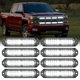 Nilight 8PCS Led Strobe Lights 12LED White Emergency Light 12V 24V Surface Mount Flashing Warning Hazard Beacon Ultra Slim Sync Feature Mini Grille for Cars Trucks Off Road Vehicles SUV