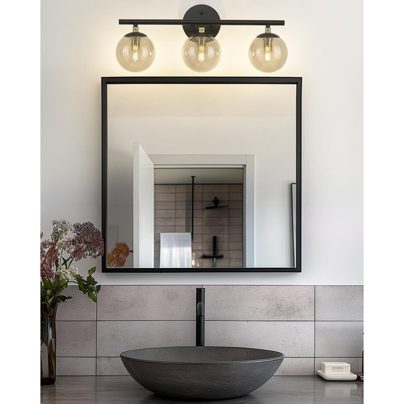 LMS Black Bathroom Vanity Light, 20.5 Inch 3-Light Modern Bathroom