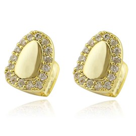 Sadiyamo 2PC with Diamond Round Single Grillz Cap for Your Teeth Grillz Men Women Hip Hop Jewelry Gift