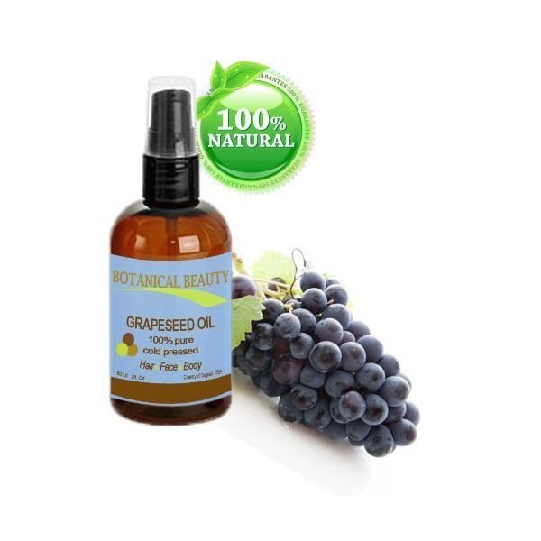 Botanical Beauty Grapeseed Oil, 100% Pure, Cold Pressed.. 2 oz-60 ml