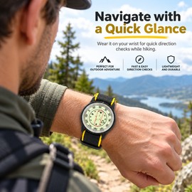 Magnetic Wrist Compass for Hiking & Outdoor Navigation – 39mm Luminous Pointing Guide with Hemisphere Options