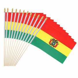 Ckexin 25Pack Small Bolivia Flag Handheld Mini Bolivian Flags on Stick 5x8 Inch