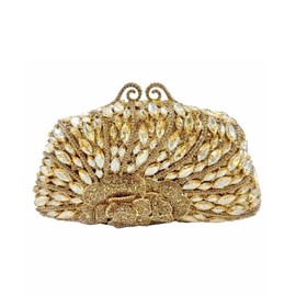 DEBIMY Elegant Flower Rhinestone Clutch Vintage Floral Crystal Evening Bag Bridal Diamonds Purse for Women Dressy Prom, Gold