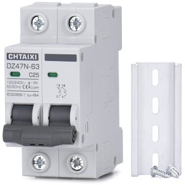 Chtaixi AC Miniature Circuit Breaker, 25 Amp 120V/240V 2 Pole DIN Rail Mount Circuit Breaker, Thermal Magnetic Trip, Solar AC Disconnect Switch MCB C25