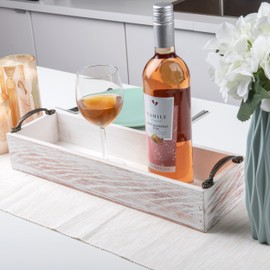 Mind Reader Serving Tray with Handles, Bed Tray, Wooden Tray, Condiment Organizer, Farmhouse, 16.26" L x 5" W x 3.66" H, Brown