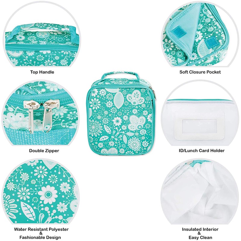 Class Collections Teal Floral Motif Water Resistant Zipper Closure Insulated