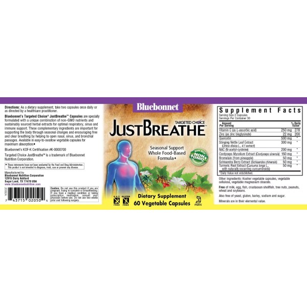 BLUEBONNET TARGETED CHOICE JUST BREATH 60 VEGETABLE CAPSULES ""SALE""