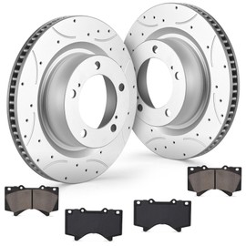 GarveeTech Rear Brakes Pads and Rotors Kit, Carbon Fiber Brake Pads with Drilled and Slotted Brake Rotors Brake Kits Fit For Ford 2013-2020 Lincoln 2013-2016,6Pcs Set