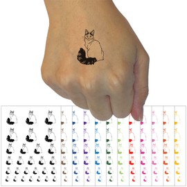 Loving Turkish Van Cat Temporary Tattoo Water Resistant Fake Body Art Set Collection - Dark Blue (One Sheet)