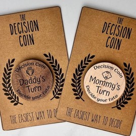 New Parent Decision Flip Coin- Baby shower gift- parent decision coin- newborn baby- baby gift- mom's turn- dad's turn- baby-decision making | Mother's Day Gift - Wood Type: Maple, Image: 2 (Baby Head), Names: Nana/Papa