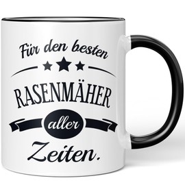 JUNIWORDS Tasse, Für den besten Rasenmäher aller Zeiten, Schwarz (6098009)
