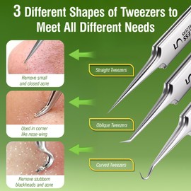 11PCS Blackhead Remover Tool, Pimple Popper Tools Kit, Precision Tweezers for Facial Hair Women, Extraction Tools for Face Nose