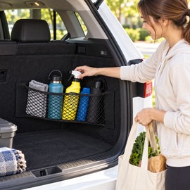 Title: Make it cleaner and more keyword-focused. For example: Car Trunk Storage Net Pocket, Stretchable Nylon Mesh Organizer with Hook-and-Loop Attachment for SUV, Sedan & Vehicle Cargo Area