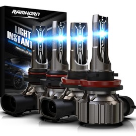 RAMHORN 9005 H11 Light Bulbs Combo, HB3 H8 H9 Instant Plug-In Wireless Light Bulbs,24000LM 6500K Super Bright Fog Light, Pack of 4