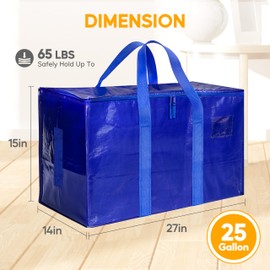 10 Pack Oversized Heavy Duty Moving Bags with Surround Carrying Handles, Lid & Zippers, Extra Large Storage Tote Moving Boxes for Space Saving, Blue