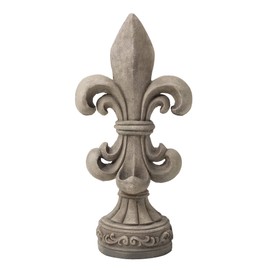 Glitzhome GH20392 Fleur De Lis Garden Statue, 27.25 Inch, Concrete Grey