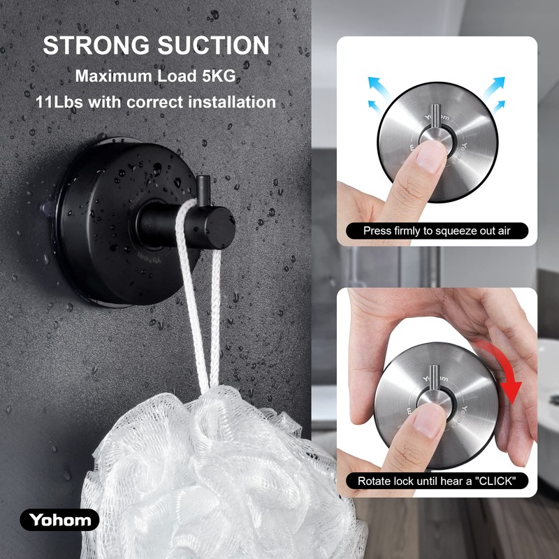 YOHOM Vacuum Suction Cup Hooks Bathroom Suction Hooks Stainless Steel