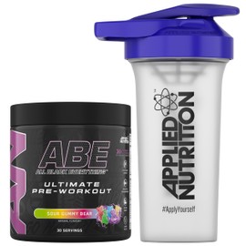 Applied Nutrition Applied Nutrition Bundle ABE Pre Workout 375g + 700ml Protein Shaker | All Black Everything Pre Workout Powder, Energy & Physical Performance with Creatine, Beta Alanine (Sour Gummy Bear)