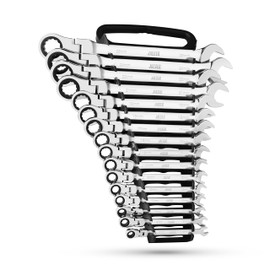 Jaeger 16pc MM/Metric Flex Head TIGHTSPOT Ratcheting Combination Wrench Set With Lock-In Rack - Metric Flexhead MASTER SET With Flexible Ratchet Speed Wrenches And A Lock-In Rack Case