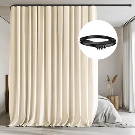 MaKefeile Ceiling Curtain Track Sets Room Divider Curtain Ceiling Track for Curtain Flexible Curtain Track Window Blackout Curtains,W120 x H84 Inch 1Panel Beige Curtain and Black Track