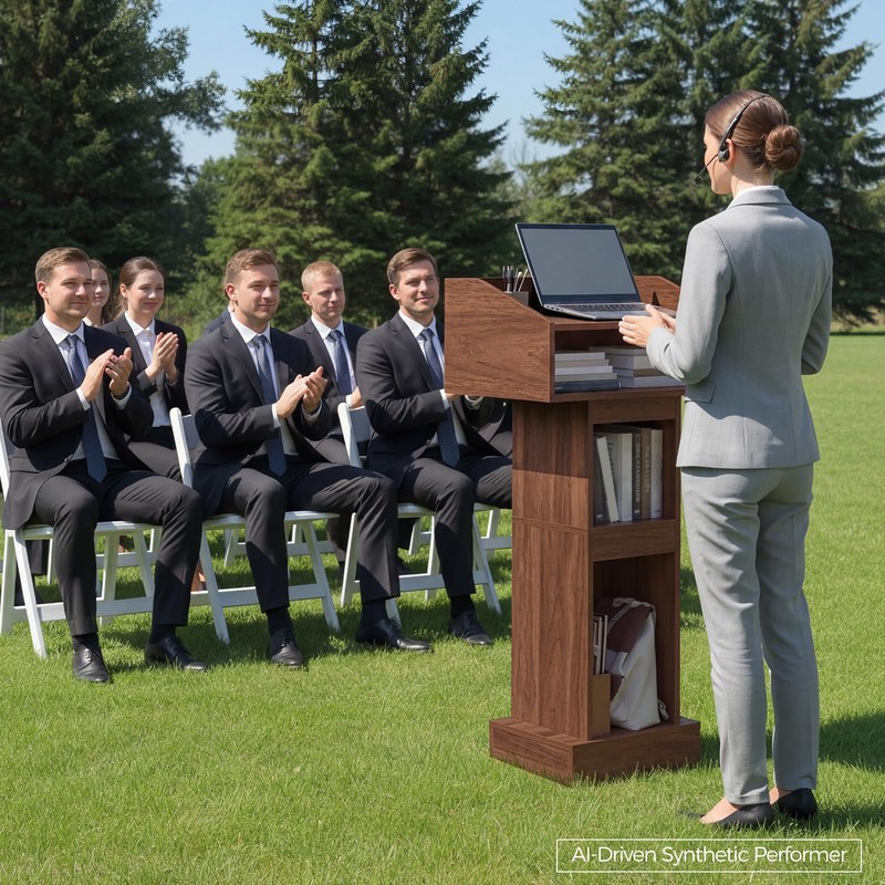 MAHANCRIS Podium Stand, Lectern with 4-Tier Storage, Pulpit with Reinforced
