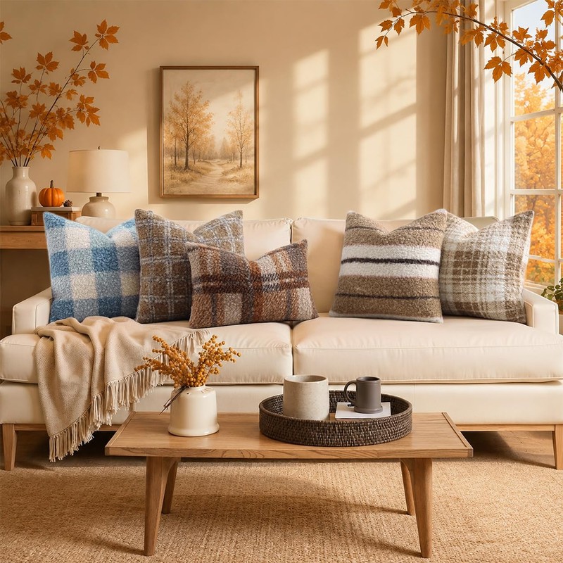 decorUhome Faux Fur Plaid Throw Pillow Covers 18X18 Set of