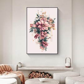 Yezavesu Framed Paint by Numbers Kit for Adults Beginner & Kids Ages 8-12, Cross Flower Paint by Numbers with Frame, DIY Number Painting for Adults Cross Flower for Home Wall Decor Gift 8X 12 inch