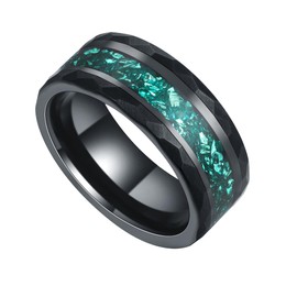 IRROYA Tungsten Carbide Wedding Band for Men: 8mm Black Gold Band with Blue-Green Aquamarine Hammered Texture Band Men's Daily Wear/Wedding Wear Promise Gift for Him Everyday Wear Comfort Fit Size 7