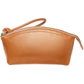 Hotbird Small Makeup Bag,Cute Travel Cosmetic Bag for Purse,with Compartments and Handle,Womens Leather Mini Tote Bag, Brown