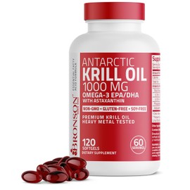 BRONSON Aceite de Krill Antártico 1000 mg - Suplemento con Omega 3 EPA DHA y Astaxantina, 120 Cápsulas Blandas