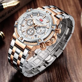 MF MINI FOCUS Business Men Watches (Chronograph/Waterproof/Luminous/Calendar/24 Hours) Big Face Stainless Steel Band Watches for Men