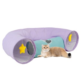 PAOPO Cat Tunnel, Large Indoor Durable Collapsible Interactive Cat Tube with Peek-A-Boo Hole, Hanging Toys, and Crinkly Paper Lining - Cute Tunnel for Cats, Kittens, Puppies & Rabbits, Purple