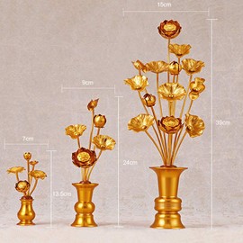 Everflower Buddhist Flower Set, Flower Stand, Buddhist Altar, Lotus Flower Altar, Set of 2, Left and Right One Pair Set, Gold Plated, Lotus, Buddhist Altar, Buddhist Service, Festival, Festival,
