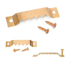 Suprom 50 Pack Large Sawtooth Picture Hangers, Heavy Sawtooth Hangers with Screws Picture Hanging Solutions for Hanging Canvas Photos Frame Clock Paintings Artwork (Gold，Supports 50 lbs)