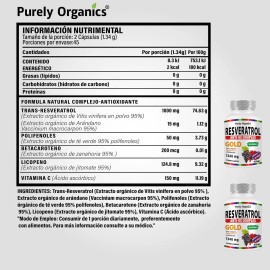 Combo 2 Resveratrol Purely Organics Anti-ox Complex Gold | 90 Caps Sin sabor