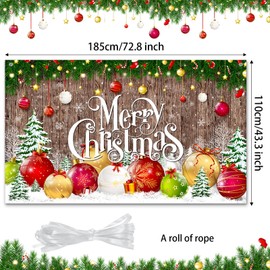 Christmas Backdrop Merry Christmas Party Decoration Christmas Photo Banner Signs Xmas Photography Background Photo Props for Winter New Year Xmas Eve Family Party Decoration Supplies (Large Xmas Ball)