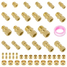 Taiidaues 53 Pcs Brass Compression Fittings Assortment Kit, 1/8" 3/16" 1/4" 3/8" 1/2" OD Tube & NPT Thread Compression Union Fittings Connectors & Compression Sleeves Ferrules