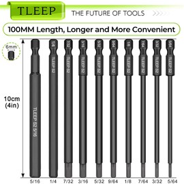 TLEEP 6" Long 1/4 Inch Hex Head Allen Wrench Drill Bits, SAE 9/64", 5/32", 3/16", 7/32", 1/4", 5/16", Magnetic Tips Screwdriver Socket Bit Set for Ikea Type Furniture, Long Drill Bit Set