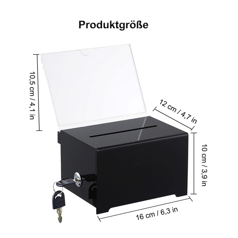 Acrylic Donation Box, Lockable, Ballot Box, Transparent with Key Lock