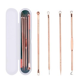 HaimiLiya Pimple Popper Tool Kit-4 Pcs Acne Needle Tools Set- Blackhead Comedone Whitehead Popping Remover Tool for Nose Face Skin Blemish Extractor Tool - Rose Gold